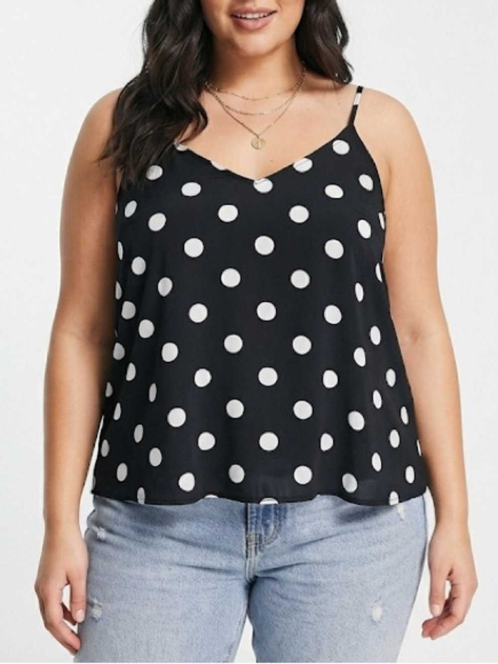 ASOS Camisole Tank Top Size Large Black White Vneck Polka Dot